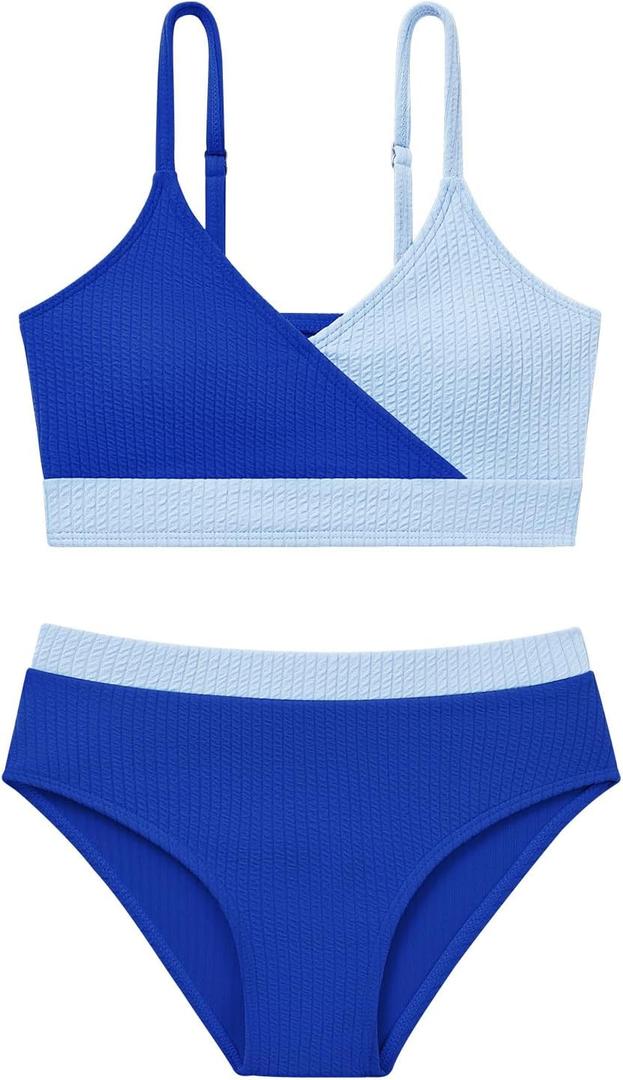 Girls' 2 Piece Swimsuit Solid Spaghetti Strap Bikini Sets Beach Bathing Suit Swimwear for Teen Girls (9-10 Years)