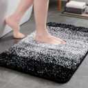 TECHMILLY Super Soft Shaggy Bathroom Rugs, Absorbent Thick Non Slip Microfiber Bath Rugs, Quick Dry Machine Washable Bath Mat for Bathroom Floor, Bathtub and Shower 20"x32" (Black Gradient)