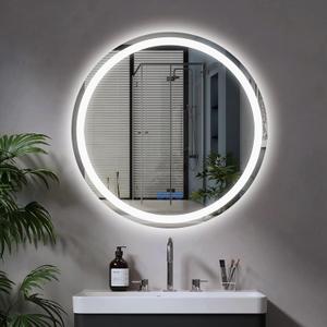 24 Circle LED Bathroom Mirror Round LED Mirror Bathroom Vanity Mirror with Lights Wall-Mounted Front & Backlit,Stepless Dimming,Smart Memory Touch,Anti-Fog,Shatterproof for Modern