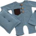 Newborn Photography Prop Outfits Set with Onesie Hat Pillow Soft Breathable Baby Boy Girl One Piece Jumpsuit Photoshoot Infant Romper Set (Blue)