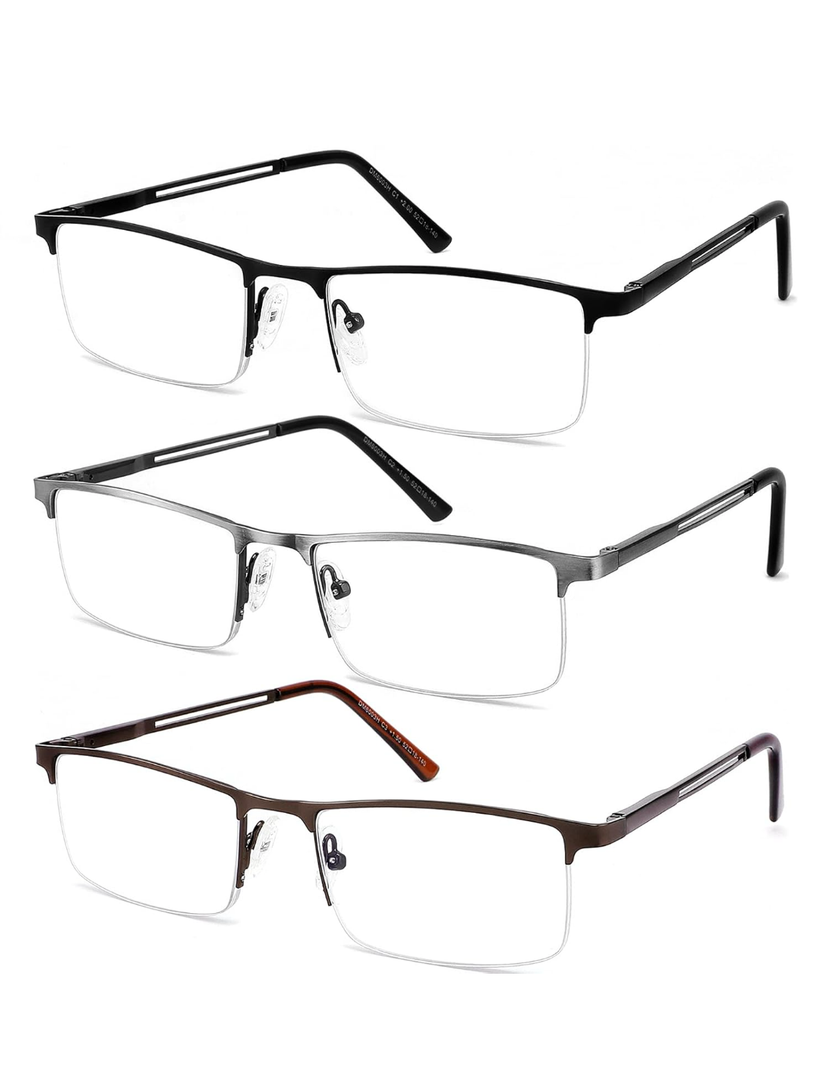 JJWELL 3 Pack Blue Light Blocking Reading Glasses for Men Anti Computer Glare Eyestrain Spring Hinge Readers with Pouches +2.75