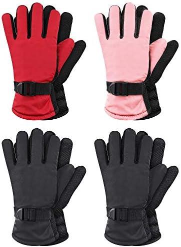Hicarer 4 Pairs Winter Gloves for Kids Waterproof Snow Ski Gloves Girls Boys Warm Unisex Youth Clothes for Cold Weather