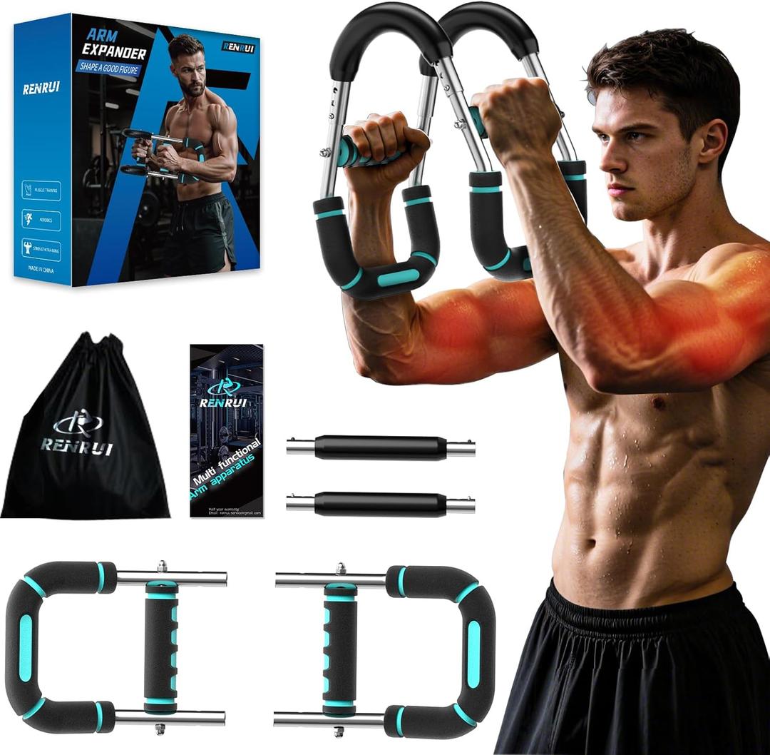 Twister Arm Trainer Chest Workout Equipment for Men & Women, Adjustable 5 Resistance (40-130 lbs) Home Gym Strength Trainer with Anti-Slip Handles & Carry Bag (Blue)