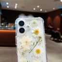 Compatible with iPhone 16 Plus Case for Women,Cute Pressed Dried Real Flowers Design Clear Shockproof Phone case Cover for iPhone 16 Plus (White Flower)
