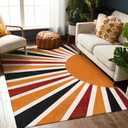 Lahome Boho Machine Washable Living Room Rugs-5x7 Area Rugs for Bedroom Large Non-Slip Throw Rugs Rainbow Sun Print Kids Nursery Rug Colorful Distressed Carpet for Entryway Kitchen Dining Room Office
