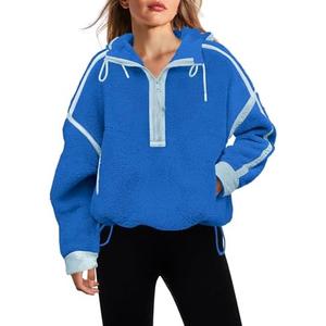 Panadila Womens Half Zip Fleece Pullover Oversized Hoodies Fuzzy Hooded Sweatshirt Cozy Sherpa Jacket Size Small