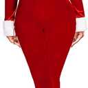 Women Christmas Velvet Costumes Sexy Mrs Santa Claus Jumpsuit Off Shoulder Long Sleeves Bodycon Romper (Medium)