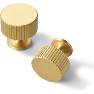 Brushed Gold Kitchen Cabinet Knob - Solid Brass Dresser Drawer Knob 5 Pack, Brass Handles for Bathroom Bedroom Closet Wardrobe,Furniture Hardware pulls