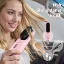 Go Brush Pro for Short Hair Hair Straightener Brush Cordless & Portable with 300M Negative Ions, 4 Temps Fast Heating, Game Day Ready Styling Tool for Watch Parties, Travel & Daily Use Pink
