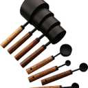 8 pieces Black Measuring Cups Set and Measuring Spoons Set with Scale, BRIIEC Wooden Handle Stainless Steel Dry & Liquid Measuring Cup for Cooking Baking