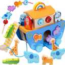 Wooden Noah's Ark Toy with Animal Shape Sorter,Baptism Gifts for 1 2 3 4 Years Old,Montessori Toys for Toddlers,Baptism Gifts for Boys and Girls,24 Months Babies