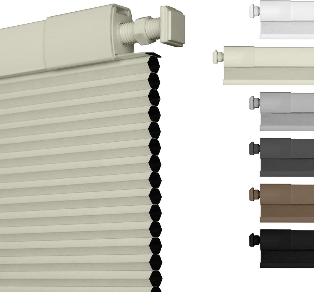 No Drill No Tools Blackout Cellular Shades Cordless Easy Install Honeycomb Blinds Thermal Insulated Noise Reduction Blinds for Indoor Windows,Blackout-Beige,34.5" W x 48" H