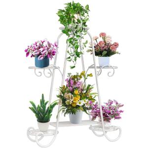 CarolynDesign 6 Tier Metal Plant Stand for Indoor and Outdoor, Multi Flower Pot Holder Shelf for Living Room Patio Lawn Garden Balcony (White Round)