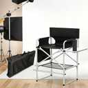 Makeup Artist Chair, 41'' Foldable Tall Directors Chairs w/Side Table Cup Holder Storage Bag and Footrest, Portable Makeup Chair, 400LBS Load Capacity, Black