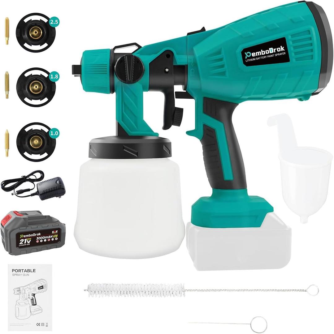 Cordless Paint Sprayer - Handheld HVLP Spray Gun with 21V Lithium Battery,Spray Gun with 3 Nozzles and 3 Patterns,Paint Sprayer for Furniture, Cabinets, Walls Fence, Door, Garden