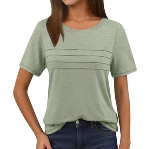 AUTOMET Women's Summer Short Sleeve Shirts Trendy T-Shirts Dressy Casual Blouses 2026 Crew Neck Tunic Beach Fashion Tops, LightGreen, Size S 