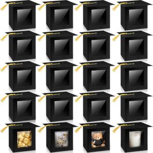 Kolldenn 20 Pcs Large Graduation Cap Gift Boxes 4.5 x 3.5 x 4.8 Inches with Clear Window Grade Hat Box with Gold Tassel for Mug Candle Candy Cupcake Chocolate for 2026 Graduate Party Favor Decoration