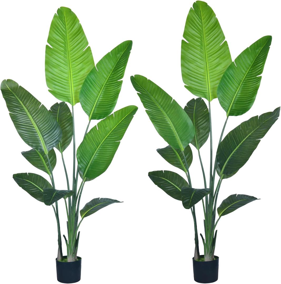 Bird of Paradise Plant Artificial - 5FT Faux Plants Indoor Tall with Realistic Trunks - Indoor Silk Floor Plant for Home Decor in Living Room, Office, and Bedroom 2Pcs