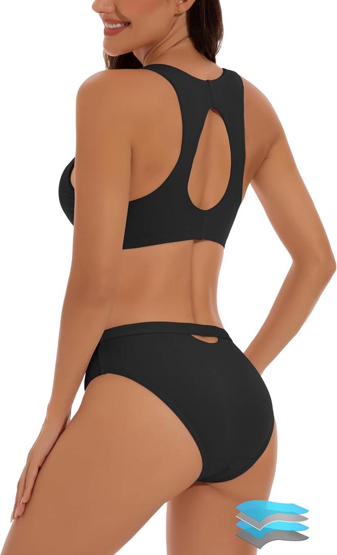 Beautikini Period Swimwear Sporty Two Piece Swimsuit Menstrual Leakproof Bikini Sets Bathing Suit for Teen Girls (Small, Black)