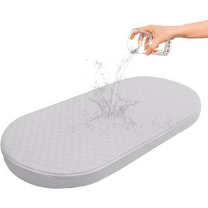 Baby Bassinet Mattress Compatible with Dream On Me/Fisher-Price Baby Bedside Sleeper, Breathable, Premium Foam, Oval Shaped with Removal Waterproof Cover,15" x 30" x 2'' (Grey)