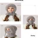 3 in 1 Beanie Hat with Scarf and Mask for Women - Winter Warm Windproof Balaclava, Fleece Lined Ski Mask Set (Gray)