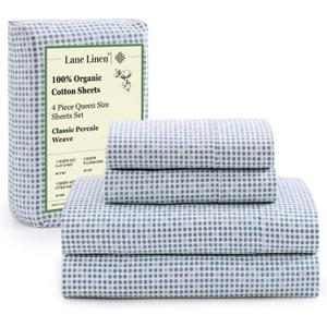 LANE LINEN Eco Friendly 100% Organic Cotton Queen Bed Sheets Set, Printed Modern Polka Dot Cotton Sheets, Soft & Comfy Low Pill Fade Resistance Fully Elasticized Queen Size Bed Set 15" deep Pockets