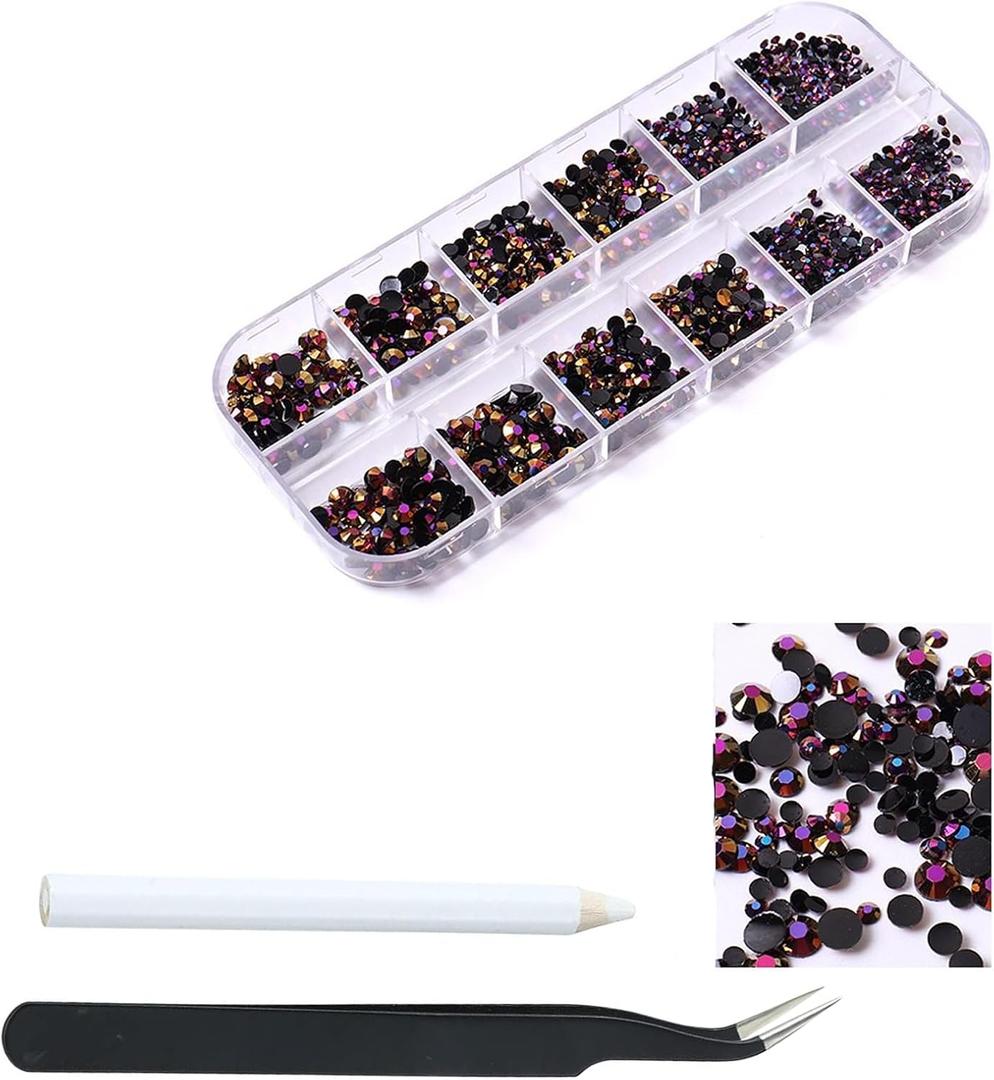 1500pcs Rose Gold Flatback Rhinestones 3 Sizes Glass Crystal Diamonds for Nail Art Eye Jewels Crafts Clothes Shoes Make up Round with Tweezers and Picking Pen for Women Girls Manicure