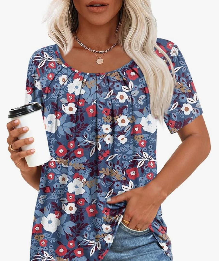 Anymiss Womens Spring Tunic Tops 2026 Summer Dressy Casual Blouses Square Neck Short Sleeve T Shirts Medium