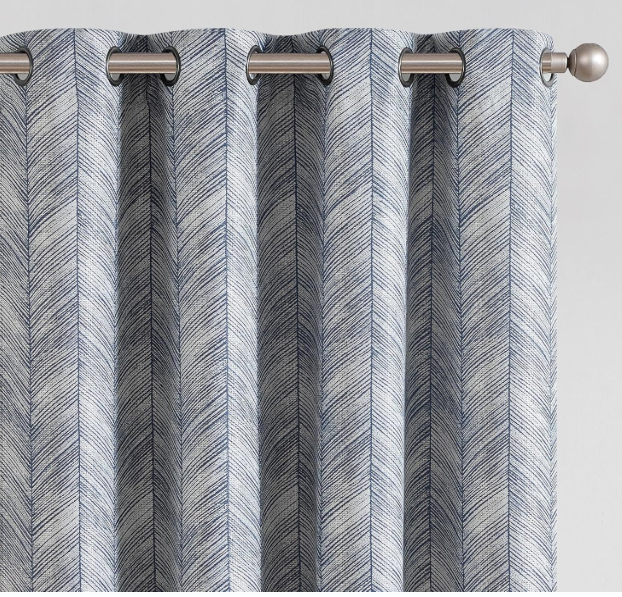 jinchan Blue Printed Curtains 84 Inch Length for Living Room Grommet Jacquard Curtains with Herringbone Pattern Modern Room Darkening Drapes Bedroom Window Curtain Set 2 Panels  50"W x 84"L 