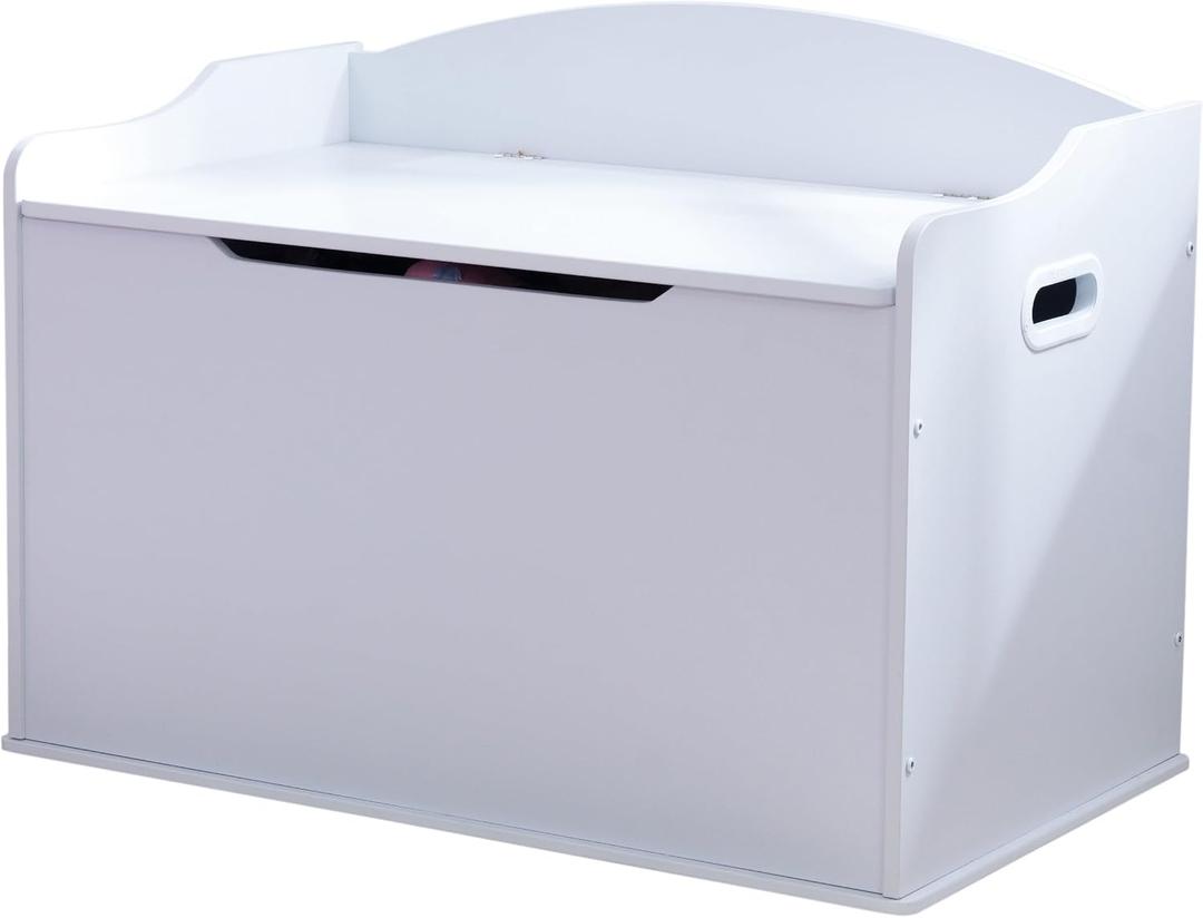 KidKraft Austin Wooden Toy Box/Bench with Safety Hinged Lid, White, Gift for Ages 3+