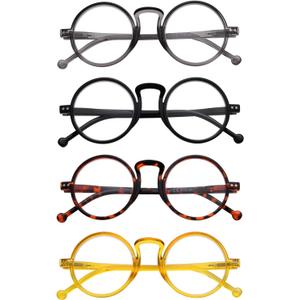 4 Pairs of Oversized Round Reading Glasses for Men and Women – Vintage Readers with Spring Hinges (+1.00) (4 Pack Mix Color - R2140)