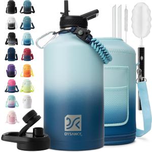 1 Gallon Water Bottle Insulated | Thickened Stainless Steel Vacuum Metal Water Jug | Portable Sports Large for Gym and Hiking with Straw, Carrier Bag, Handle Strap | BPA-Free 128 oz (Gradient Blue)