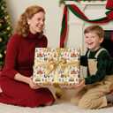 PlandRichW Construction Christmas Wrapping Paper 4028 Inch Jumbo Sheets, Non-Tear Bulk Gift Wrap - Cute santa with Hat Trucks, Cranes, Excavators & Xmas Trees - 4 Pre-Cut Sheets for Kids & Adults