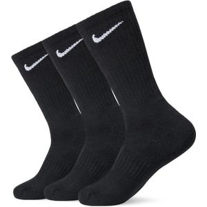Nike Unisex Adult Everyday Cushioned Training Crew Socks (3-Pack) | Mens 8-12 and Womens 10-13(Black)
