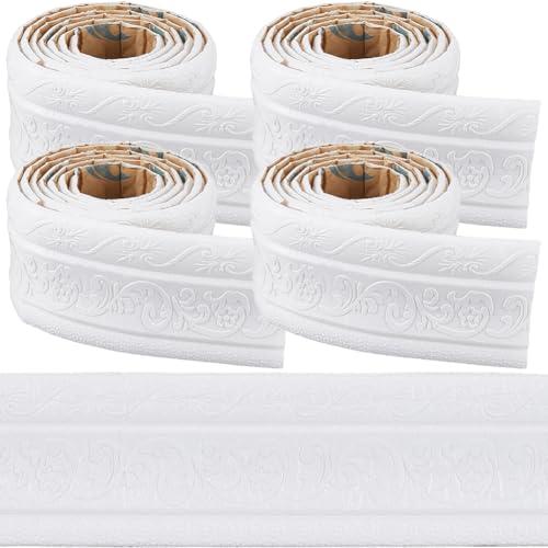 CRASPIRE 354 x 3.14in Peel and Stick Wallpaper Border Crown Molding White Self Adhesive Flexible 3D Baseboard Trim Mirror Sticky Wall Edging Base Lines Foam for Hotel Home DIY Decor
