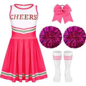 Girls Cheerleader Costume Outfit Set Fancy Dress for Halloween Party Birthday, Pink (7 to 8 years old)