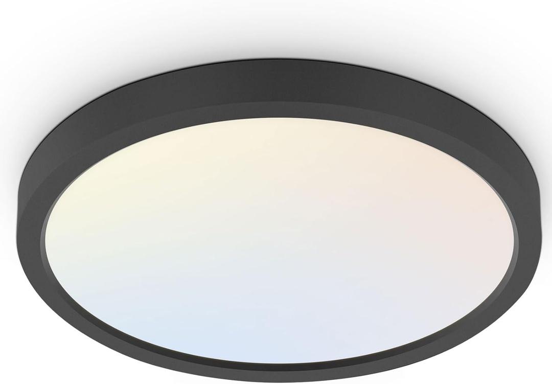 hykolity 18 Inch LED Round Flat Panel Light, Black, 32W, 3200lm, 3000K/4000K/5000K CCT Selectable, 120Beam Angle, Dimmable Edge-Lit Flush Mount Ceiling Light Fixture - ETL Listed