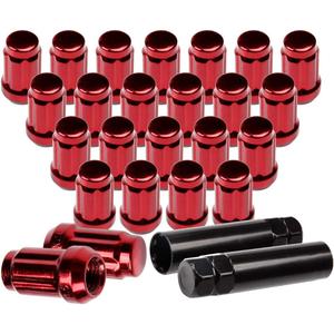 SCITOO M12x1.5 Wheel Lug Nuts Red,24PCS Spline Closed End Socket Thread 12x1.5 Lug nut for 1997-2016 Toyota for 4runner Avalon for Yaris for Tundra (24pc Lug Nuts+ 2 Tools)