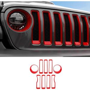 JeCar Red Grille Inserts & Headlight Cover for 2018-2022 Jeep Wrangler JL Sport & Sport S Only (Not for Jeep Gladiator JT and some Wrangler JL models)