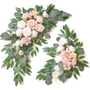 Wedding Sign Faux Flower Swag (Pack of 2) for Ceremony Party Reception Entrance Floral Decor Wall Easel Stand for Wedding Poster Welcome Sign (Pink)