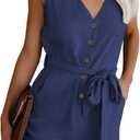 Acelitt Womens Casual Summer Crewneck Ruffle Sleeveless Rompers (Small, B-royal Blue)