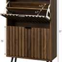 Smuxee Shoe Cabinet with 2 Flip Drawers, 23.6" Walnut Hidden Shoe Storage Cabinet with Fluted Design, Freestanding Shoe Organizer Cabinet for Entryway, Hallway, Closet, Living Room