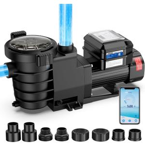 CrestWave Smart Variable Speed Pool Pump 1.5HP, Smart Life APP Control, 38 dB-Quiet, Energy Saving, AC 110V/230V, Built-in Timer, 5070 GPH High Flow, 1.5" & 2" Adapter Pool Pump for In/above Pool