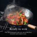 Pre Seasoned Blue Carbon Steel Flat Bottom Wok -14 Inch Chinese Pow Wok - Traditionally Hand Hammered Woks and Stir Fry Pans