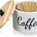 Wooden Coffee Filter Holder with Lid, Basket Coffee Filter Storage Container for Counter, Rustic Farmhouse Caf Bar Decor, 50 Count Capacity (White)