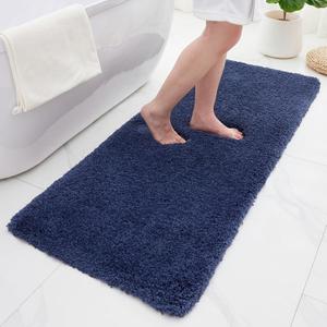 ILANGO Navy Blue Bathroom Rugs 48"  24" Non Slip & Super Absorbent Extra Thick Soft, Washable Bath Mat for Floor, Microfiber Plush Shaggy Bath Rug with Rubber for Bathtub Shower Room Sink