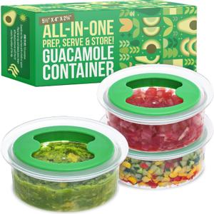 IMPRESA 3 Pack Guacamole Keeper with Airtight Lid, Guacamole Saver Container with Cover, Fresh Food Saver, Kitchen Storage Dip Container, Oval 1.5 Cups - Avocado Bowl