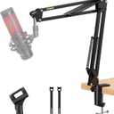 MAONO Boom Arm Microphone Stand: Adjustable Metal Suspension Mic Boom Arm for Podcast Gaming Streaming Recording,with Desk Clamp and 3/8" to 5/8" Screw Adapter-Max Load 1KG BA20 Black