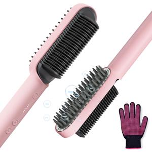 ISTORAGE Hair Straightener Brush, Ring Ionic Hair Straightener Comb Ceramic Straightening Brush for Women with 5 Temps 15s Fast Heating & Dual Voltage, Pink ISTORAGE Hair Straightener Brush, Ring Ionic Hair Straightener Comb Ceramic Straightening Brush for Women with 5 Temps 15s Fast Heating & Dual Voltage, Pink