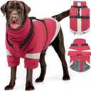 MIGOHI Rainproof Dog Winter Jacket with Harness,XXL Large Fleece Dog Coat with Sleeves,Adjustable Pet Puffer Jacket Snowsuit Cold Weather Coats for Golden Labrador Retriever,XXL,Pink (2XL(Chest:35.4"))